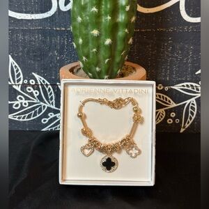 Adrienne Vittadini Gold Clover CZ Charm Bracelet